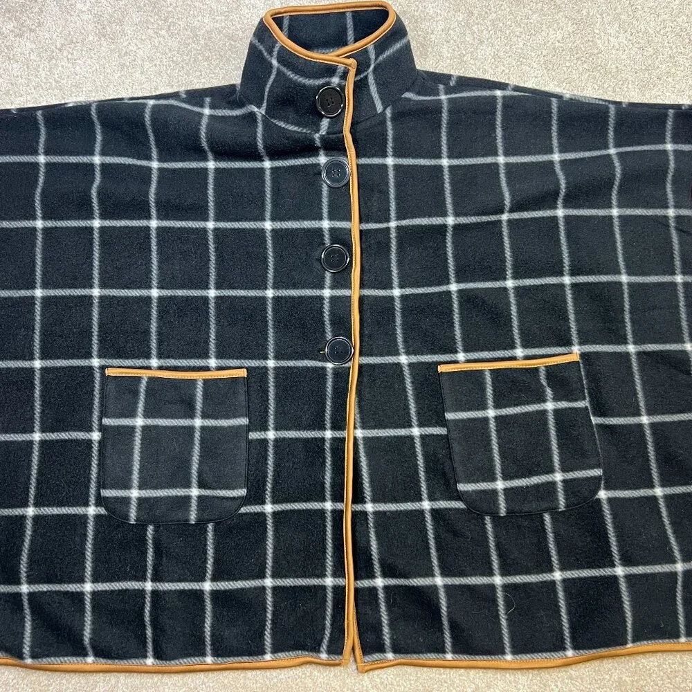 Women's Le Moda Plaid Button Shawl Poncho Black Brown‎ Polyester (size unknown)